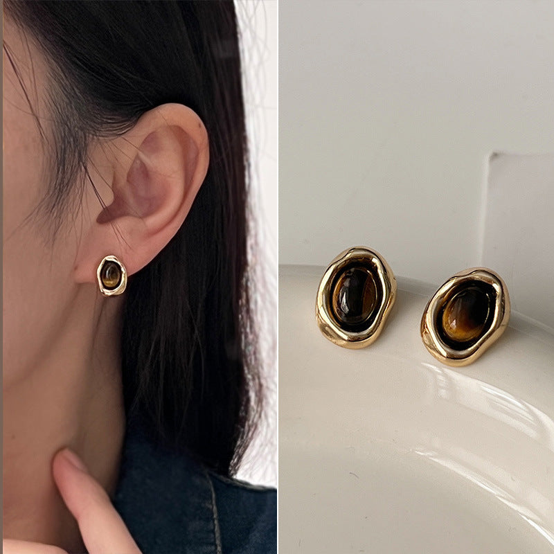 925 Gold Earrings Women's Retro
