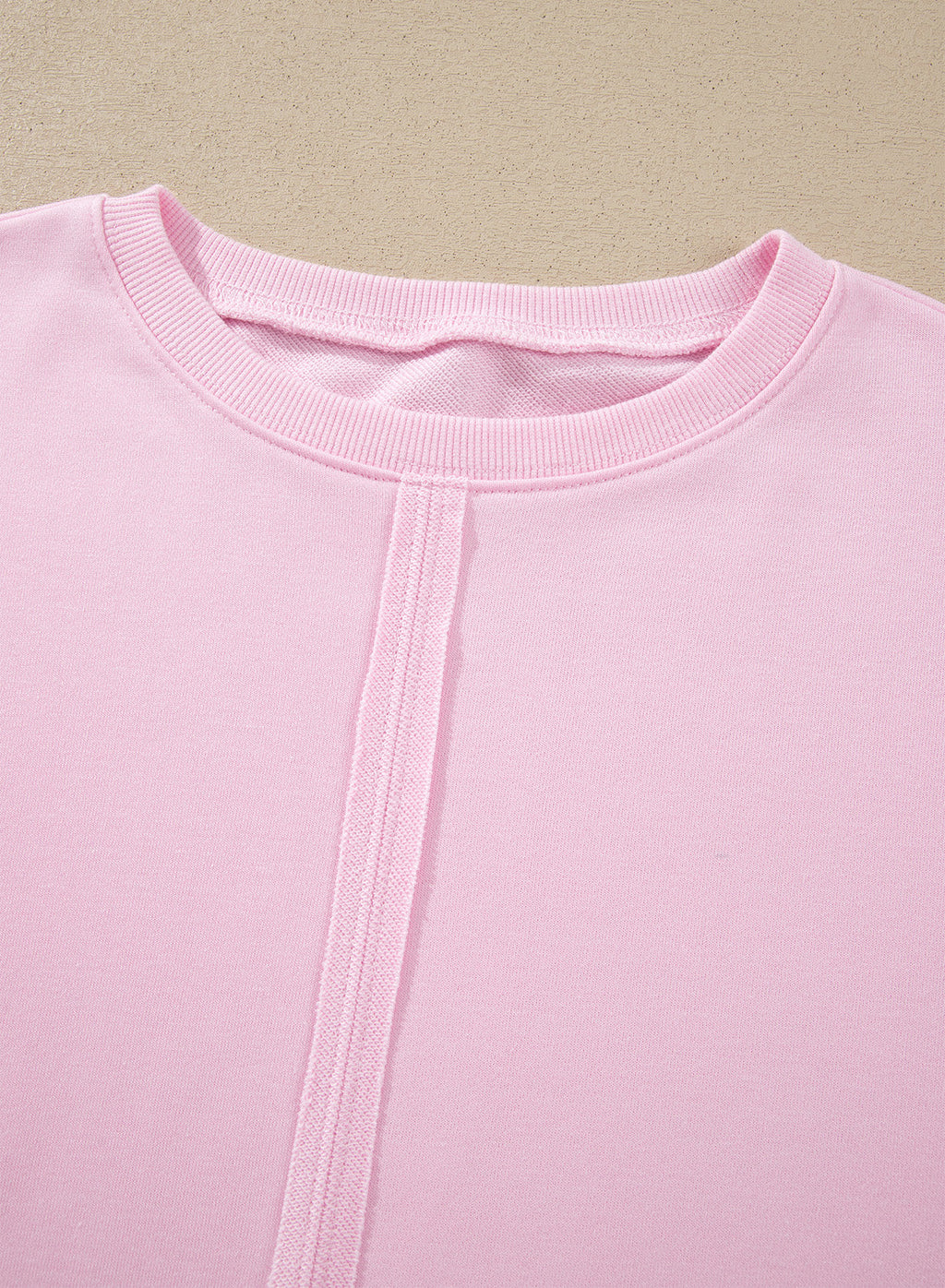 Solid Lace Trim Raw Seam Loose Sweatshirt