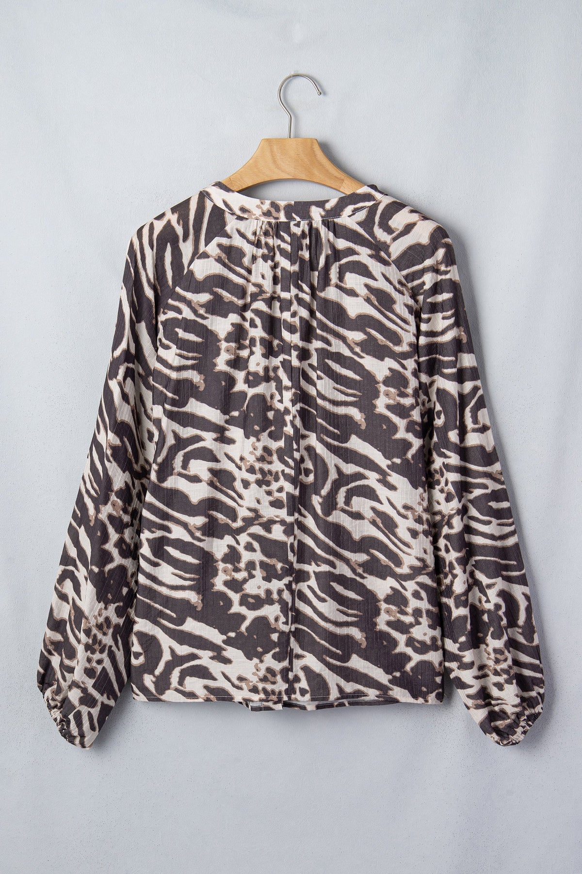 Leopard Buttoned V-Neck Long Sleeve Shirt