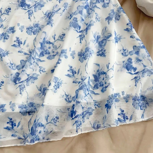 Boho Floral Spaghetti Strap Mini Dress – Ruche Ruffle Hem