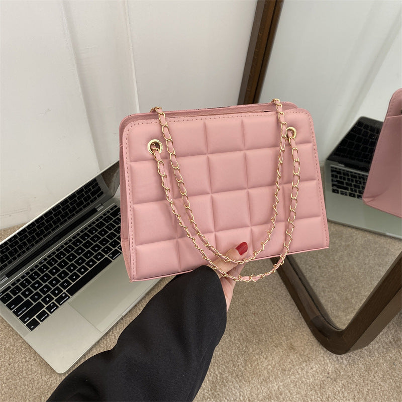 Women's Small Diamond-Pattern Embroidered Grid Shoulder Bag