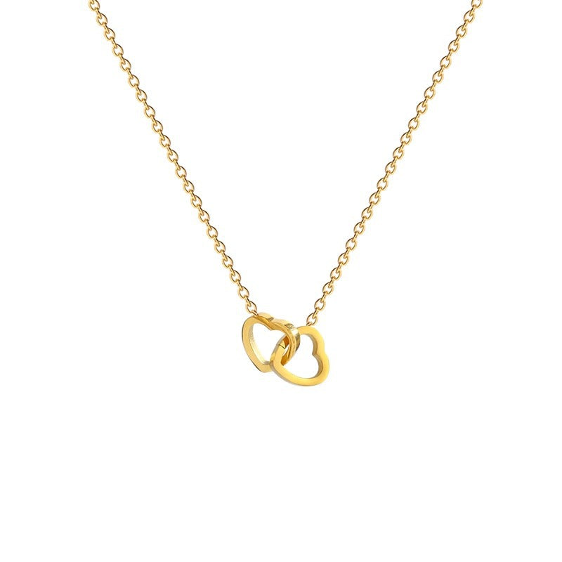 18K Gold Style Heart Double Ring Necklace for Women