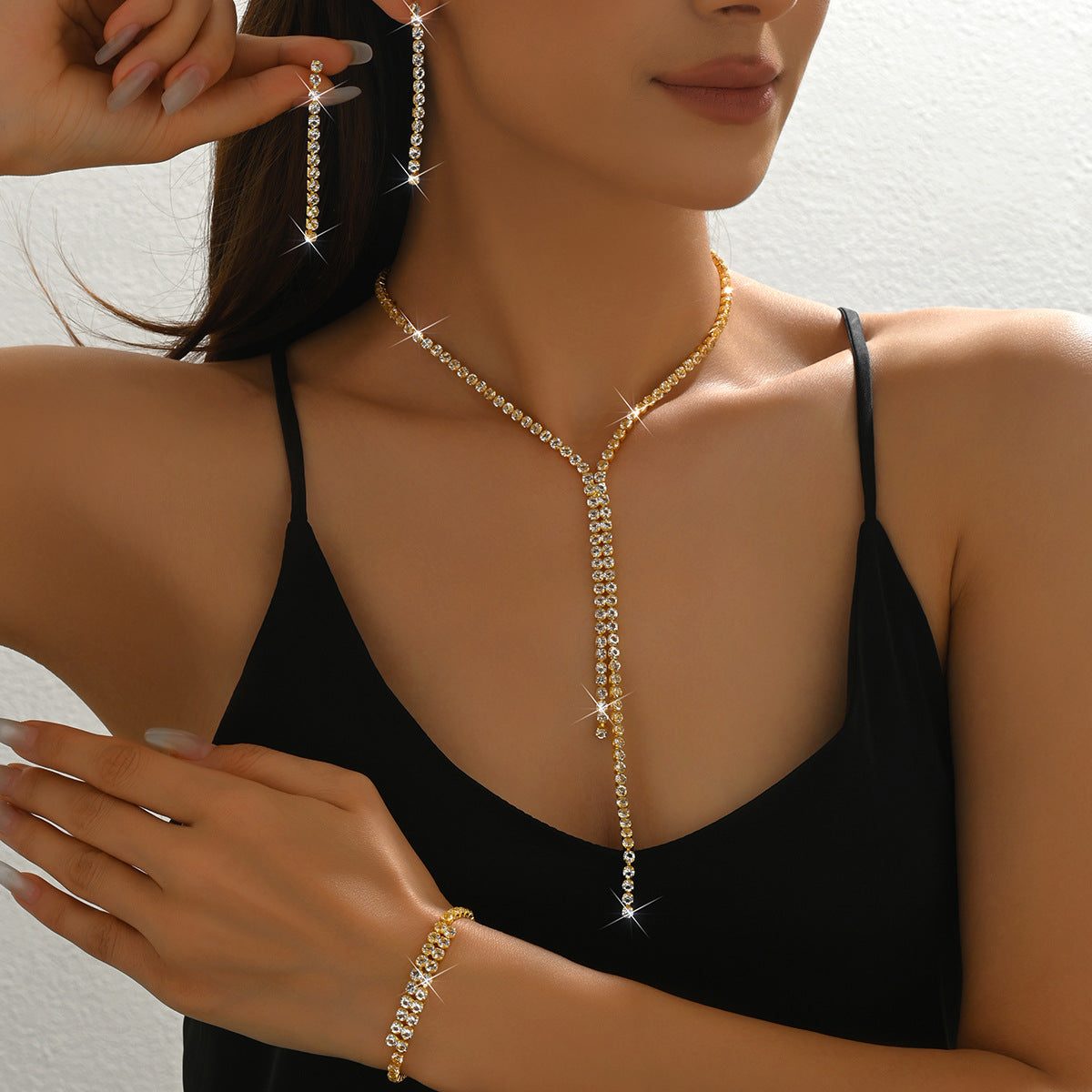 Dazzling Diamond Tassel Necklace, Earrings, Bracelet, Earring Set, Jewelry Set