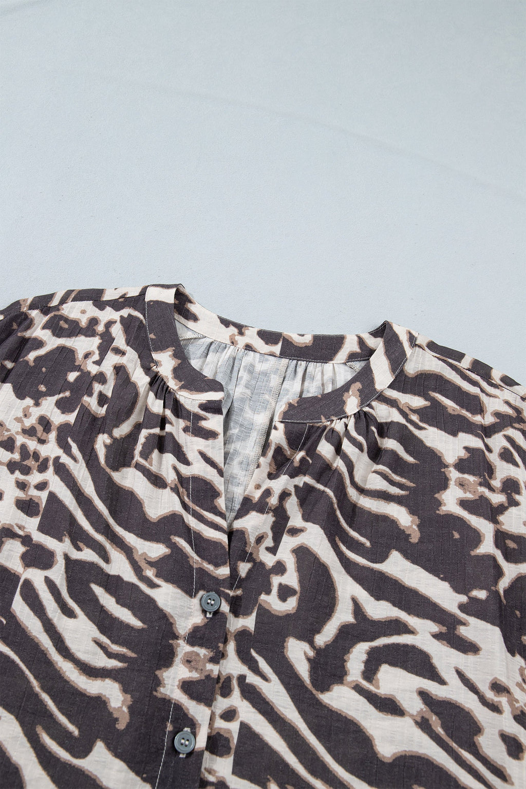 Leopard Buttoned V-Neck Long Sleeve Shirt