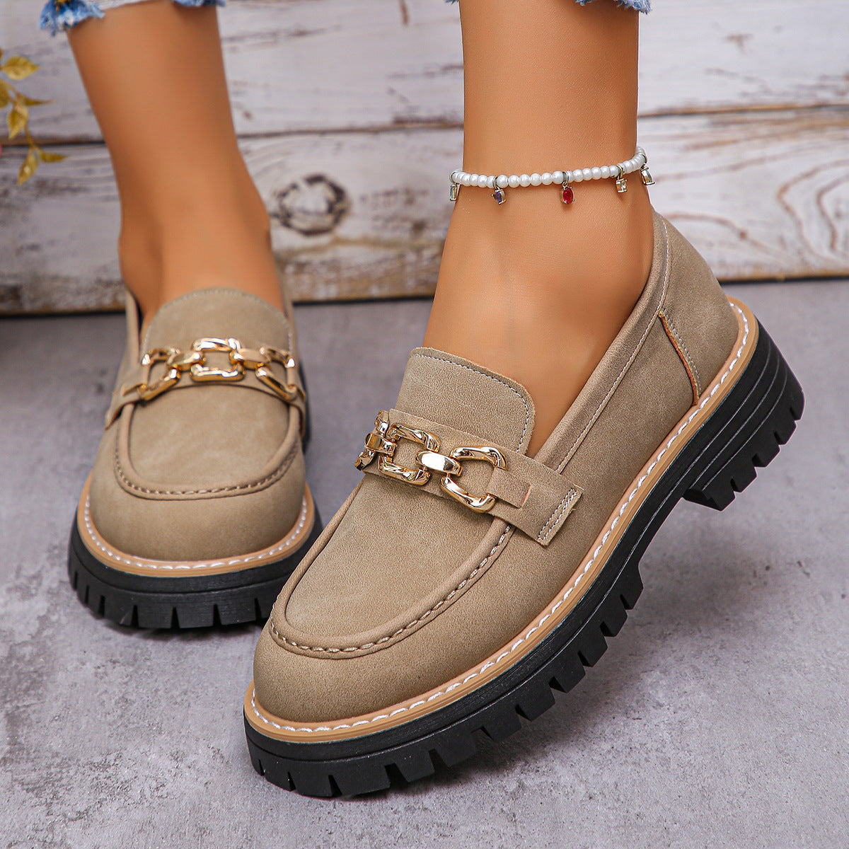 Women's Chunky Block Heel Low-Top Shoes