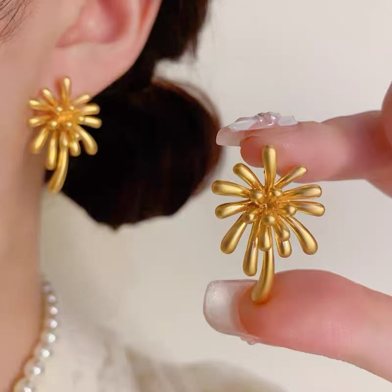 925 Gold Earrings Women's Retro