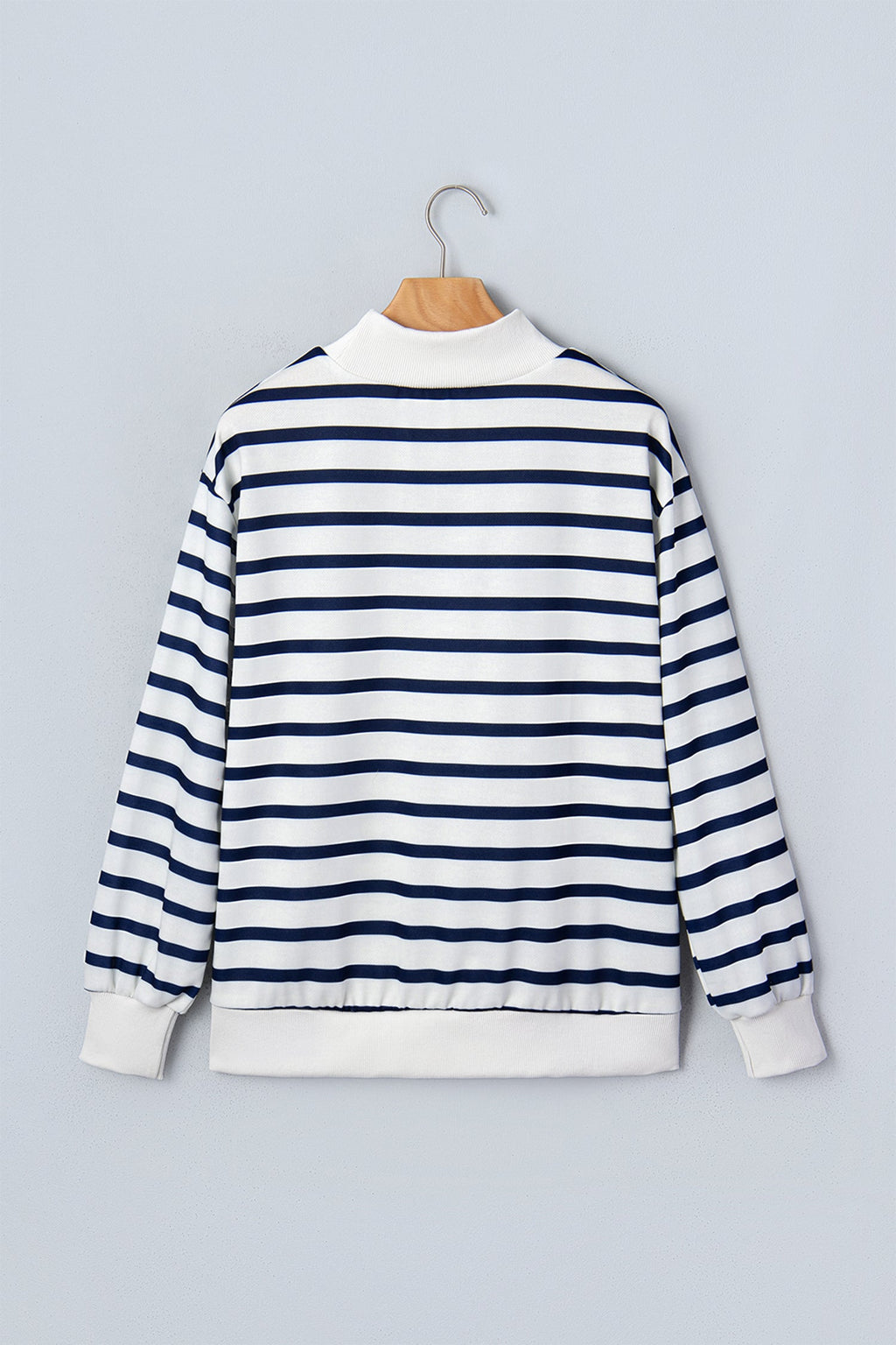 Stripe Ribbed Neck Long Sleeve Sweatshirt