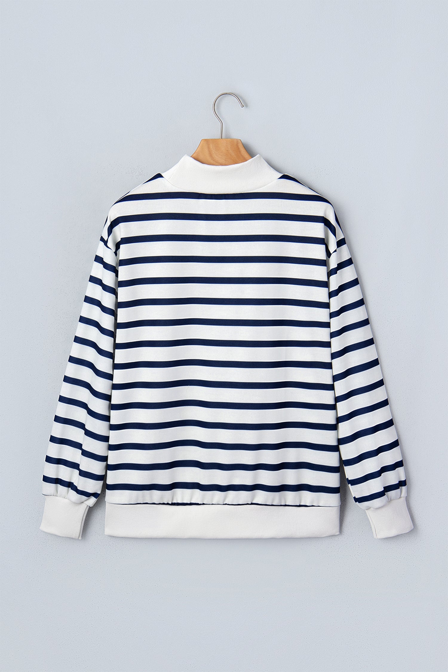 Stripe Ribbed Neck Long Sleeve Sweatshirt