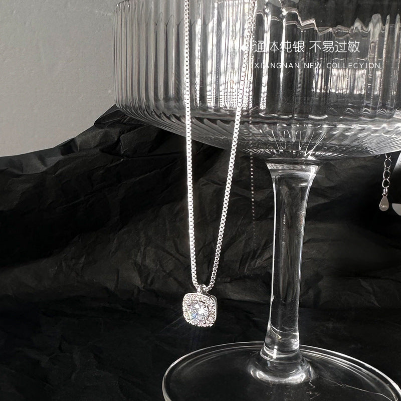 925 Sterling Silver Square Diamond Necklace