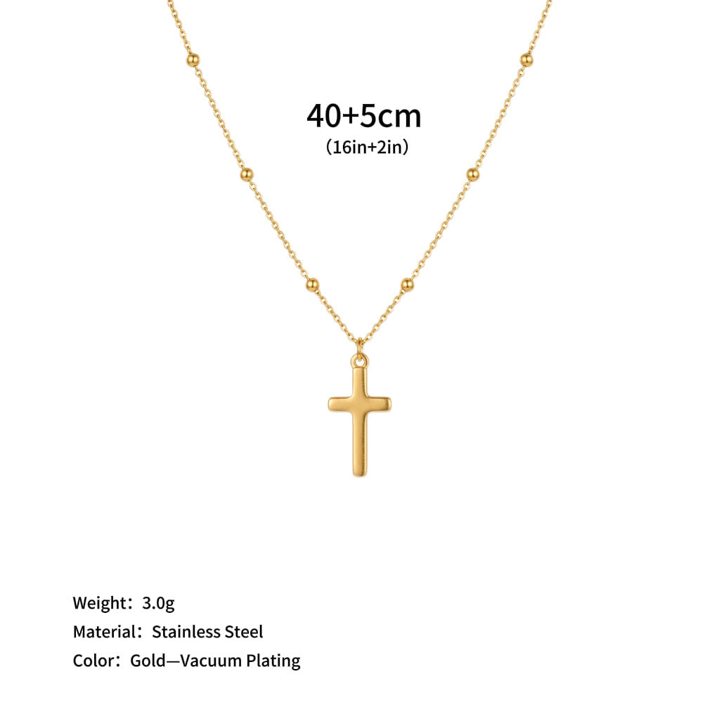 18K Gold Stainless Steel Clavicle Chain with Heart Pendant and Diamond-encrusted Cross