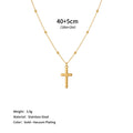 18K Gold Stainless Steel Clavicle Chain with Heart Pendant and Diamond-encrusted Cross