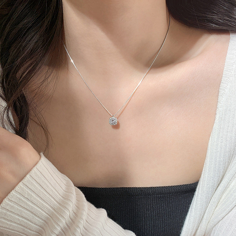 925 Sterling Silver Square Diamond Necklace