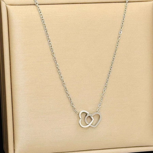 18K Gold Style Heart Double Ring Necklace for Women
