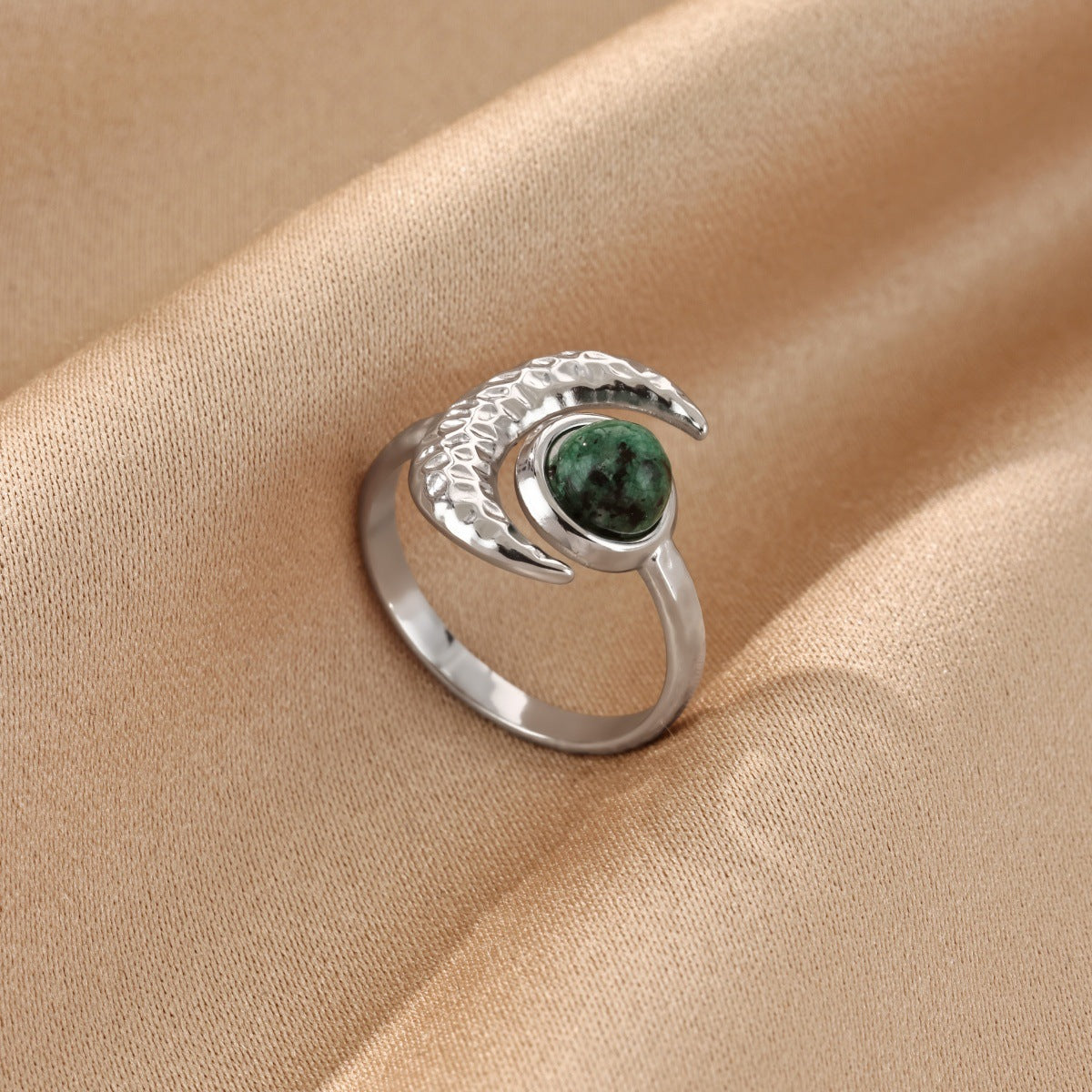 18K White Gold Opal Moon Ring Made Of Stainless Steel