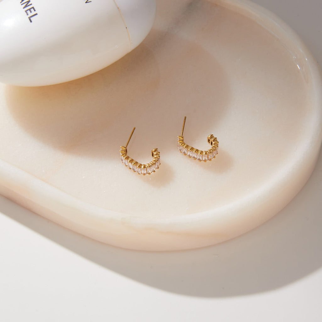 Baguette Zircon Huggie Earrings