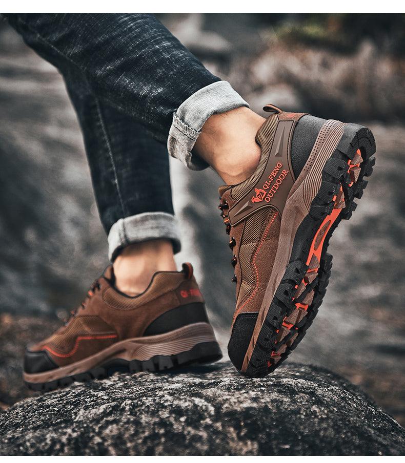 Men's Outdoor Casual Hiking High-Quality Sneakers Mountain Climbing Work Footwear Hiking Shoes Low Cut Boots Leather Walking Shoes For Outdoor Training Casual Work