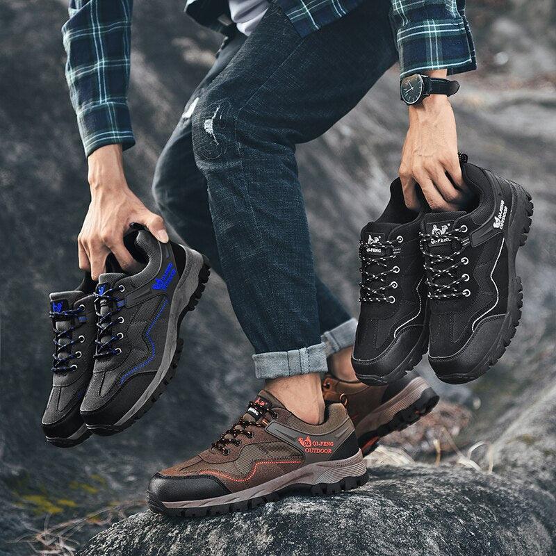 Men's Outdoor Casual Hiking High-Quality Sneakers Mountain Climbing Work Footwear Hiking Shoes Low Cut Boots Leather Walking Shoes For Outdoor Training Casual Work