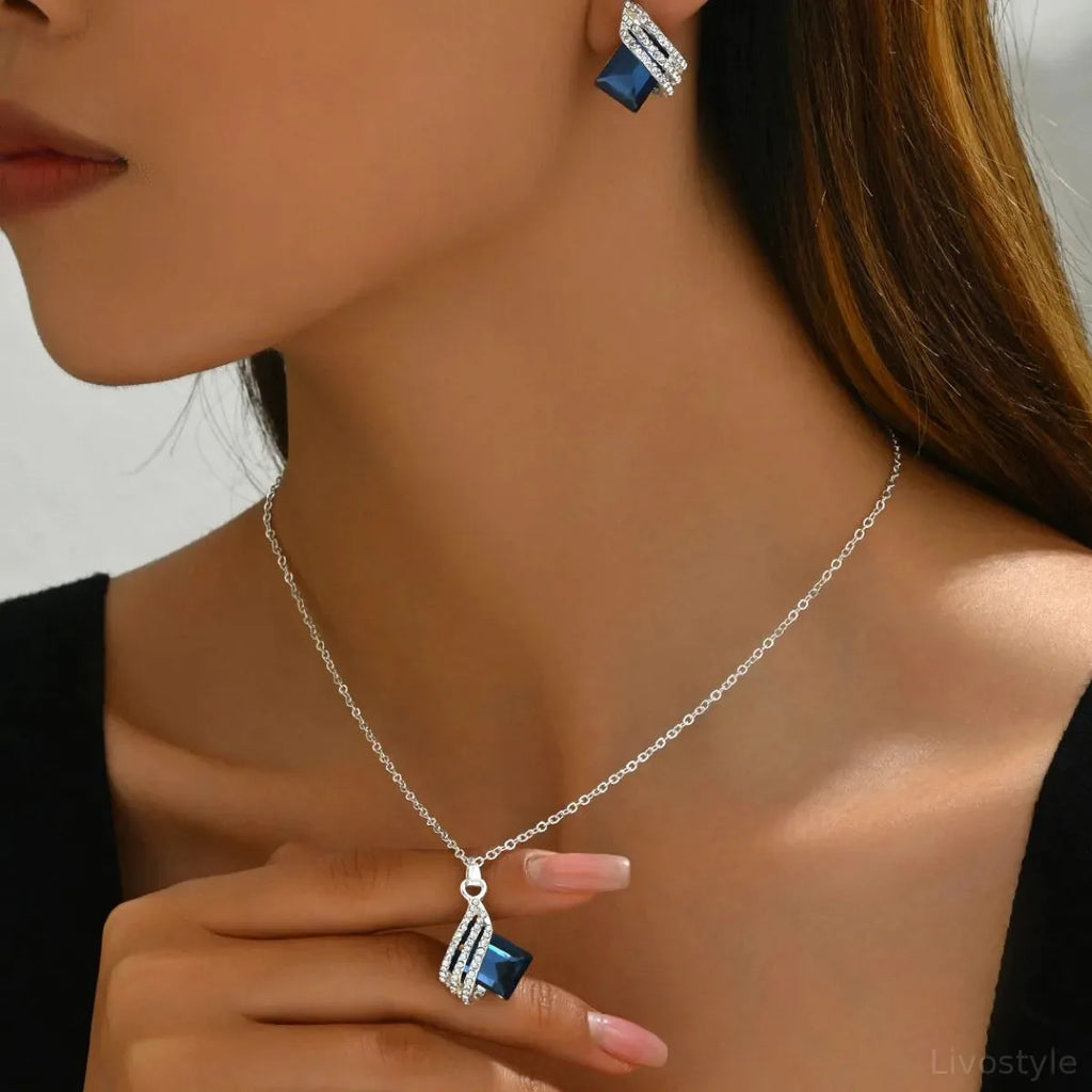 Crystal Geometric Earrings and Necklace Jewelry Set
