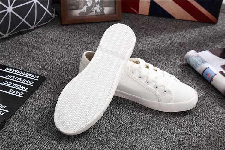 Women's Sneakers  White Leather Canvas Shoes Casual Cotton Slip on Canvas Comfortable Walking Flats Sneakers