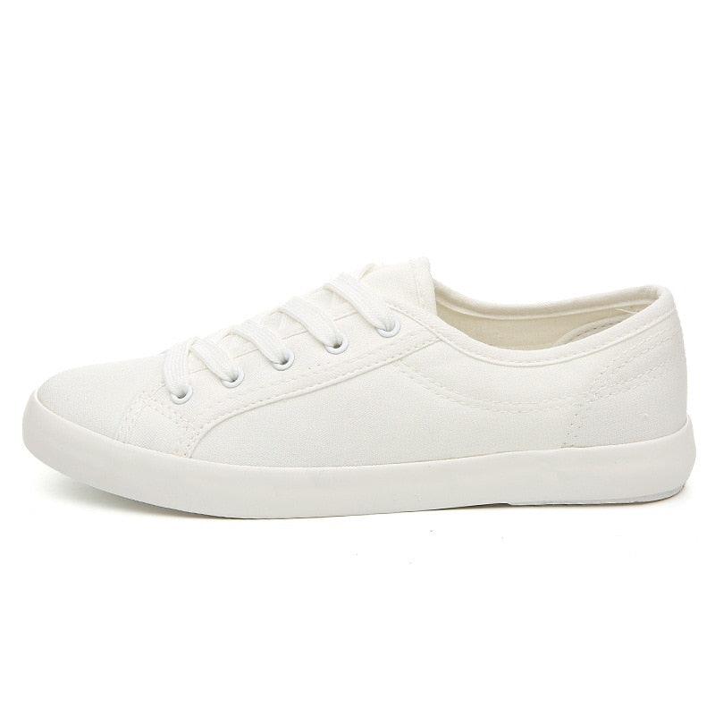Women's Sneakers  White Leather Canvas Shoes Casual Cotton Slip on Canvas Comfortable Walking Flats Sneakers