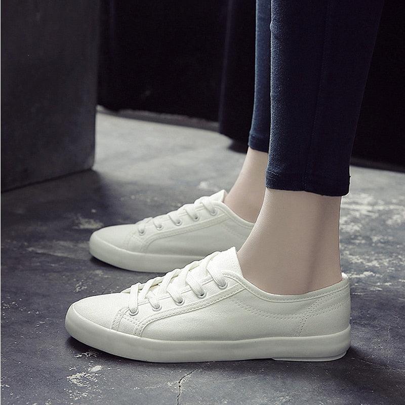Women's Sneakers  White Leather Canvas Shoes Casual Cotton Slip on Canvas Comfortable Walking Flats Sneakers
