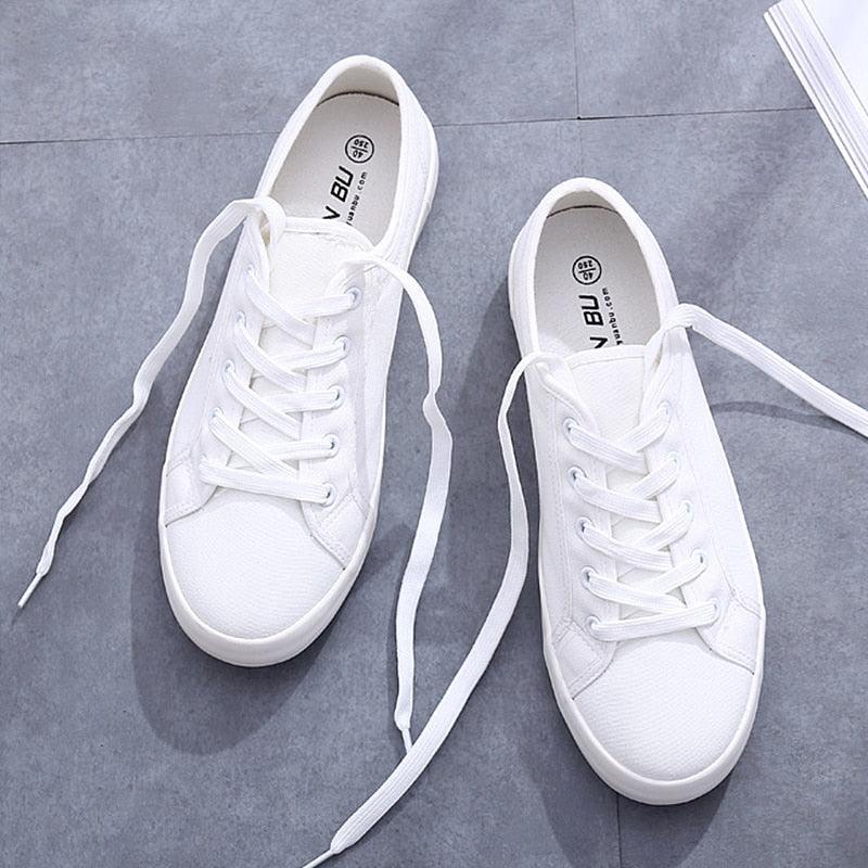 Women's Sneakers  White Leather Canvas Shoes Casual Cotton Slip on Canvas Comfortable Walking Flats Sneakers