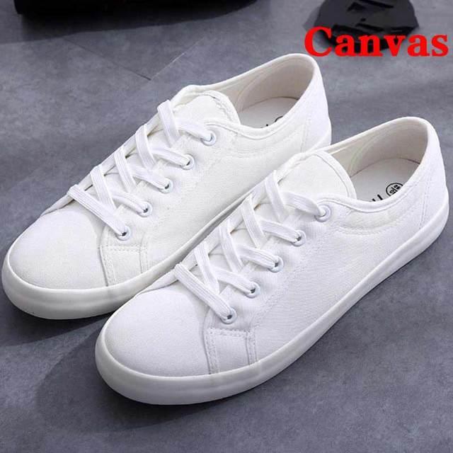Women's Sneakers  White Leather Canvas Shoes Casual Cotton Slip on Canvas Comfortable Walking Flats Sneakers