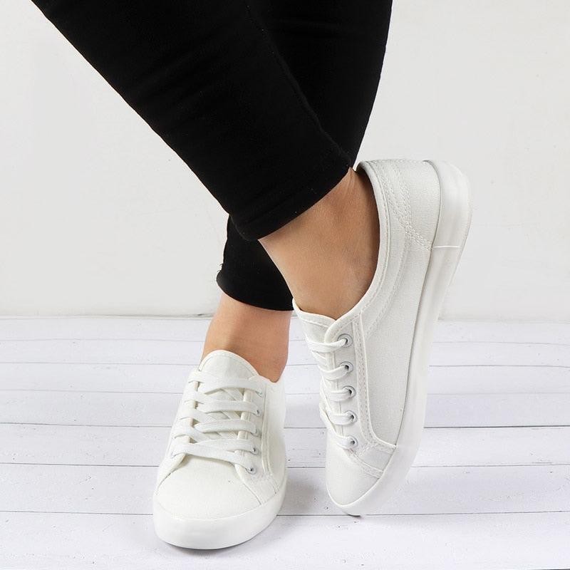 Women's Sneakers  White Leather Canvas Shoes Casual Cotton Slip on Canvas Comfortable Walking Flats Sneakers
