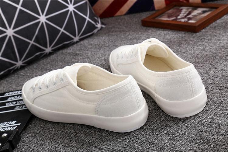 Women's Sneakers  White Leather Canvas Shoes Casual Cotton Slip on Canvas Comfortable Walking Flats Sneakers
