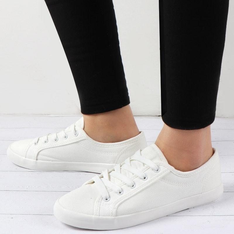 Women's Sneakers  White Leather Canvas Shoes Casual Cotton Slip on Canvas Comfortable Walking Flats Sneakers