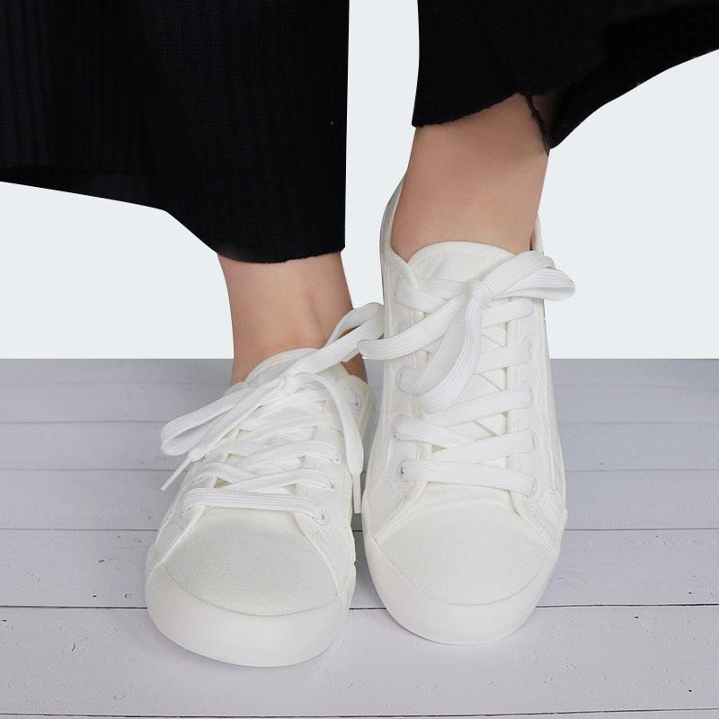 Women's Sneakers  White Leather Canvas Shoes Casual Cotton Slip on Canvas Comfortable Walking Flats Sneakers